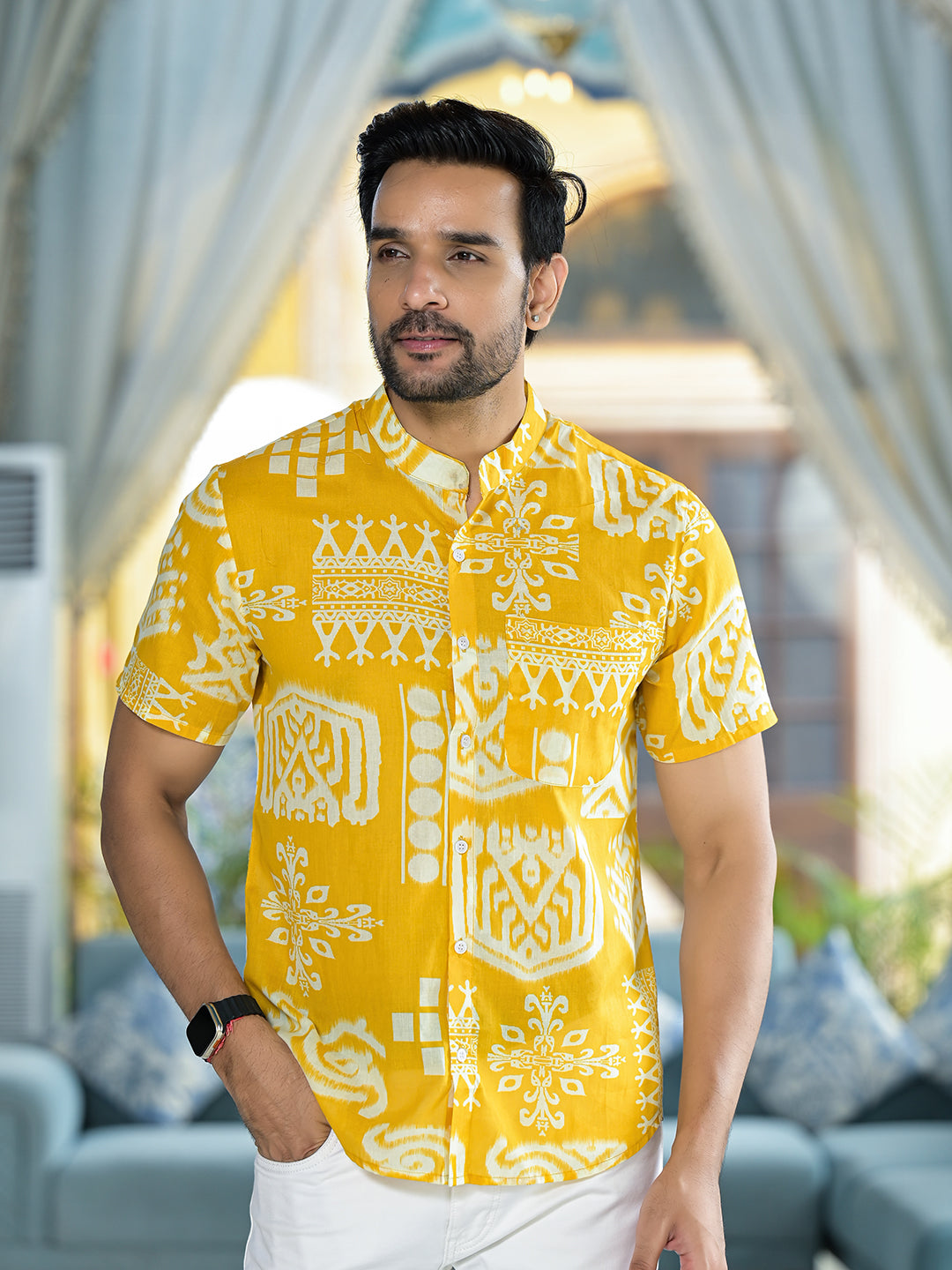 Yellow Tribal Print Shirt - Elganza