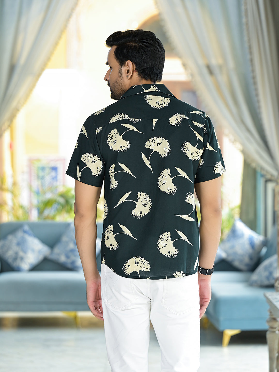 Olive Floral Printed Shirt - Elganza