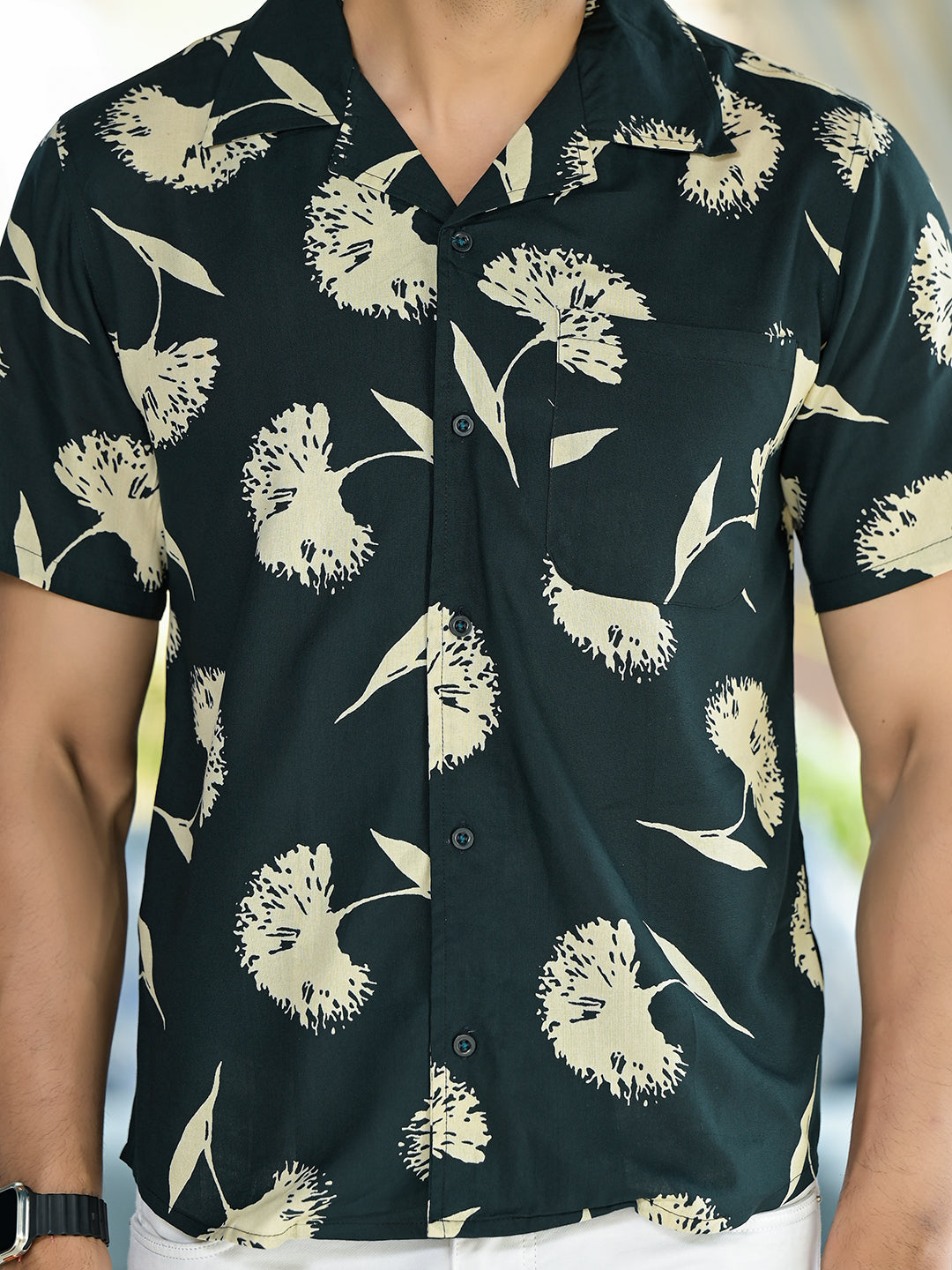 Olive Floral Printed Shirt - Elganza