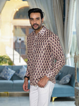Beige Mughal print Shirt - Elganza
