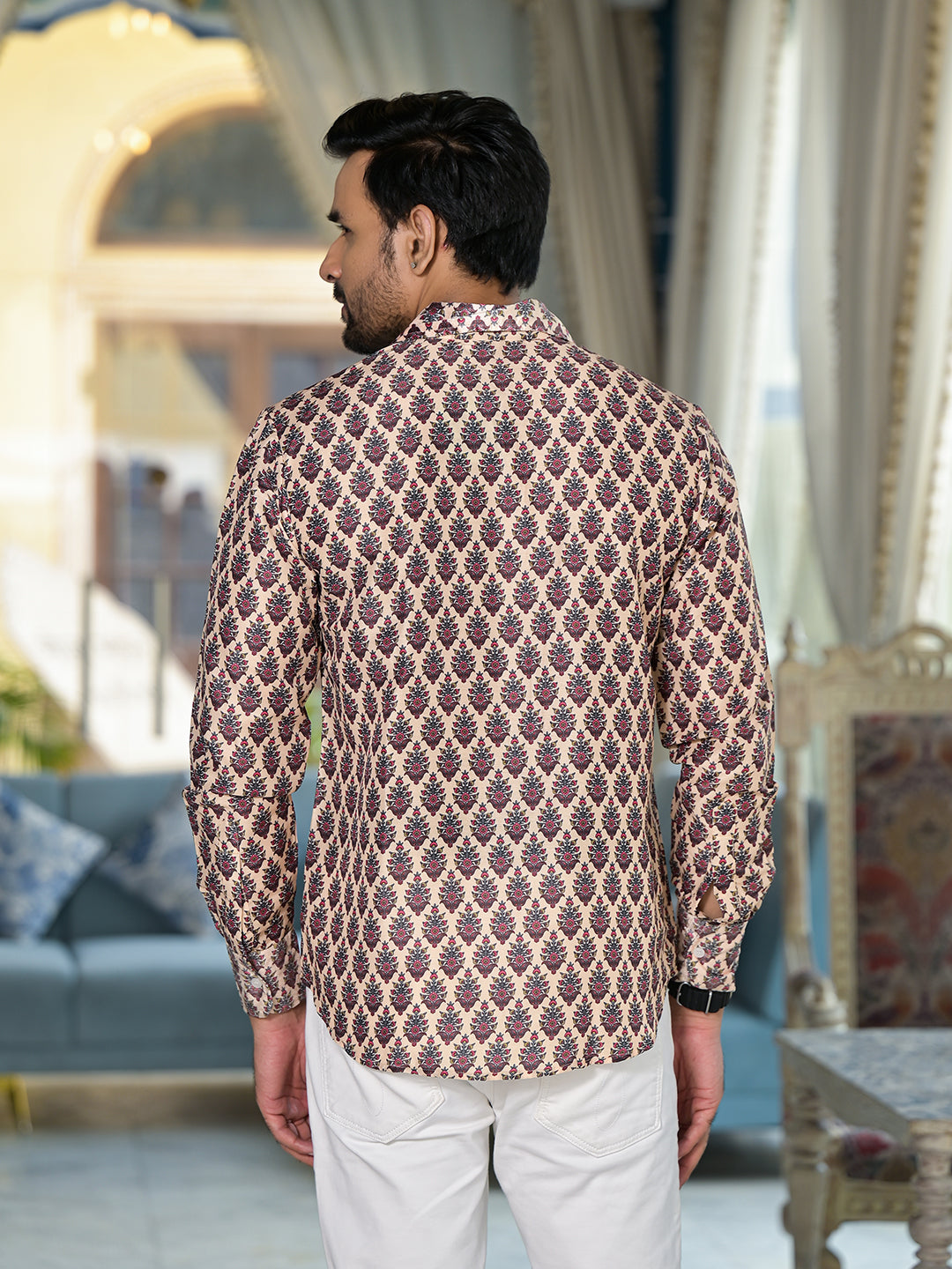 Beige Mughal print Shirt - Elganza