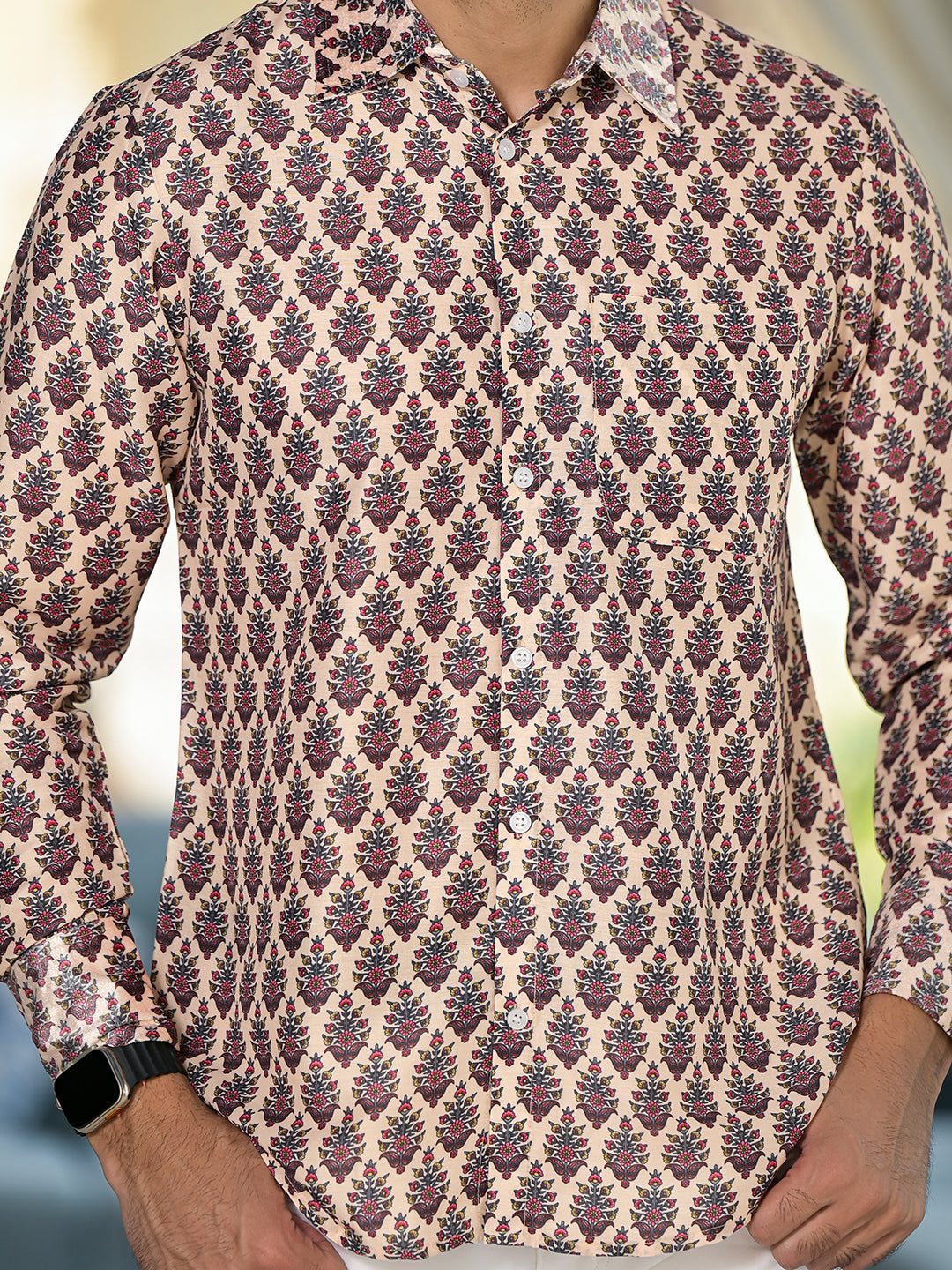 Beige Mughal print Shirt - Elganza