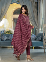 Rust Color Kurta Set With Dupatta - Elganza