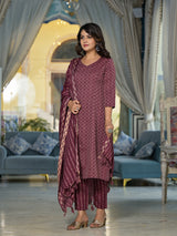 Rust Color Kurta Set With Dupatta - Elganza