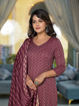 Rust Color Kurta Set With Dupatta - Elganza