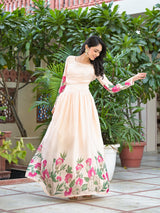 Peach Floral Print Lehenga Choli With Dupatta - Elganza