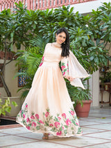 Peach Floral Print Lehenga Choli With Dupatta - Elganza