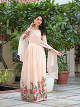 Peach Floral Print Lehenga Choli With Dupatta - Elganza