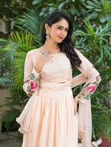 Peach Floral Print Lehenga Choli With Dupatta - Elganza