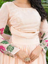 Peach Floral Print Lehenga Choli With Dupatta - Elganza