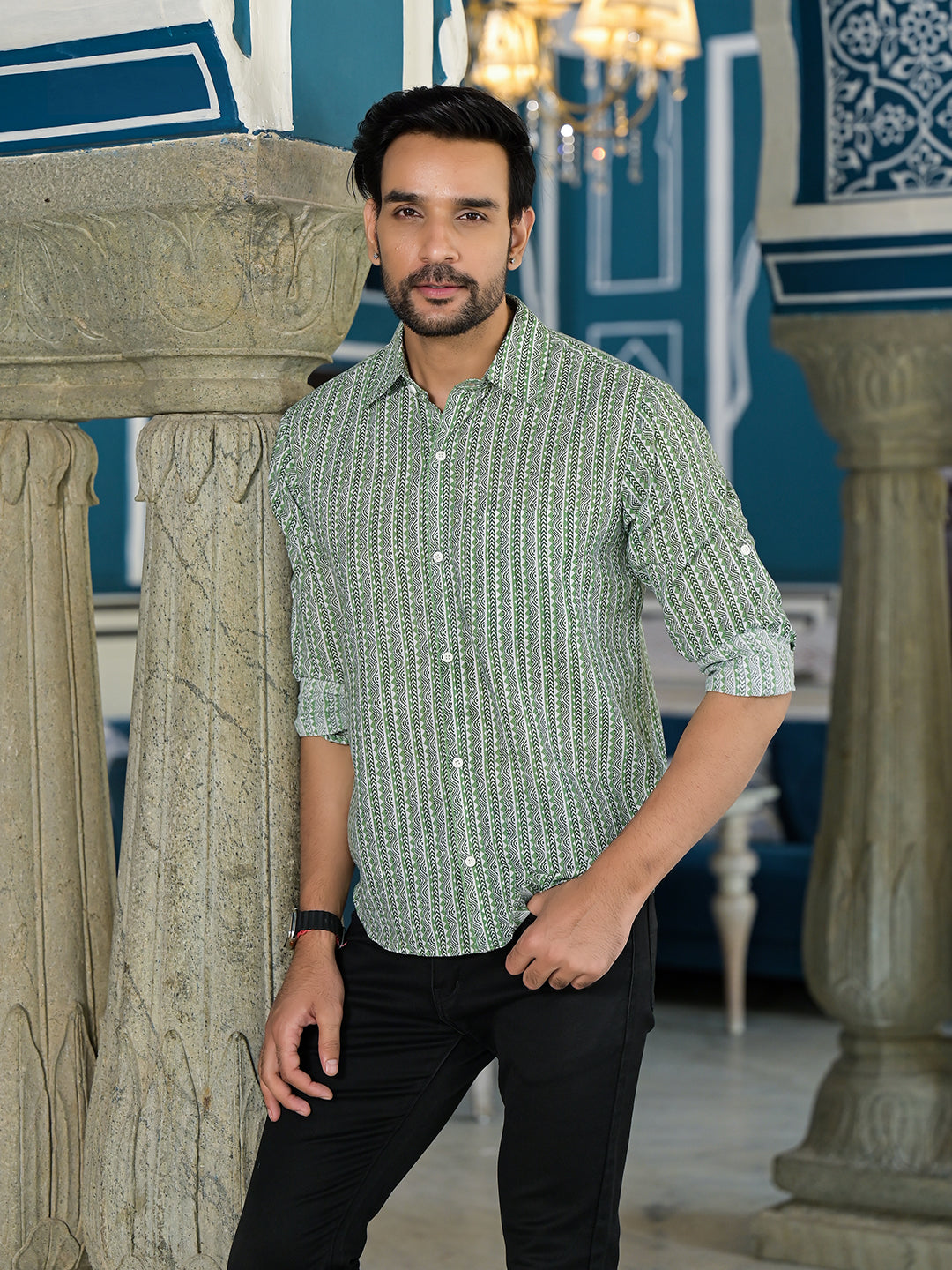 Green Geometric print Shirt - Elganza