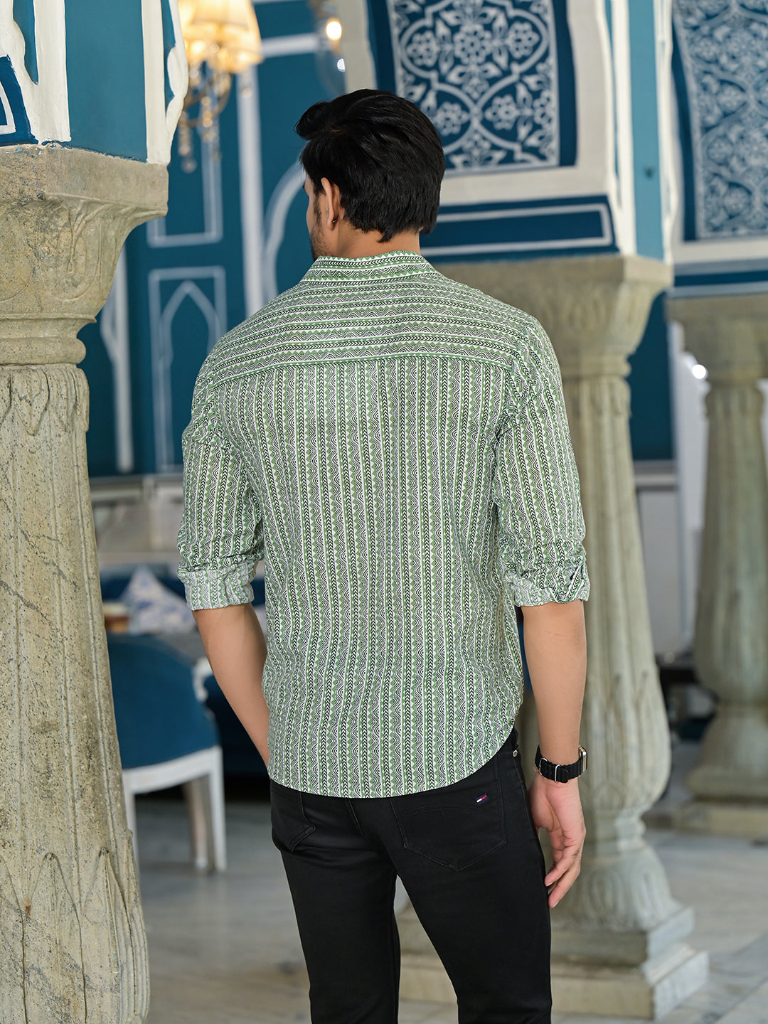 Green Geometric print Shirt - Elganza