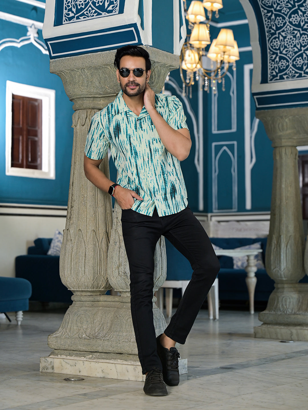 Blue Shibori Print Kantha Shirt - Elganza