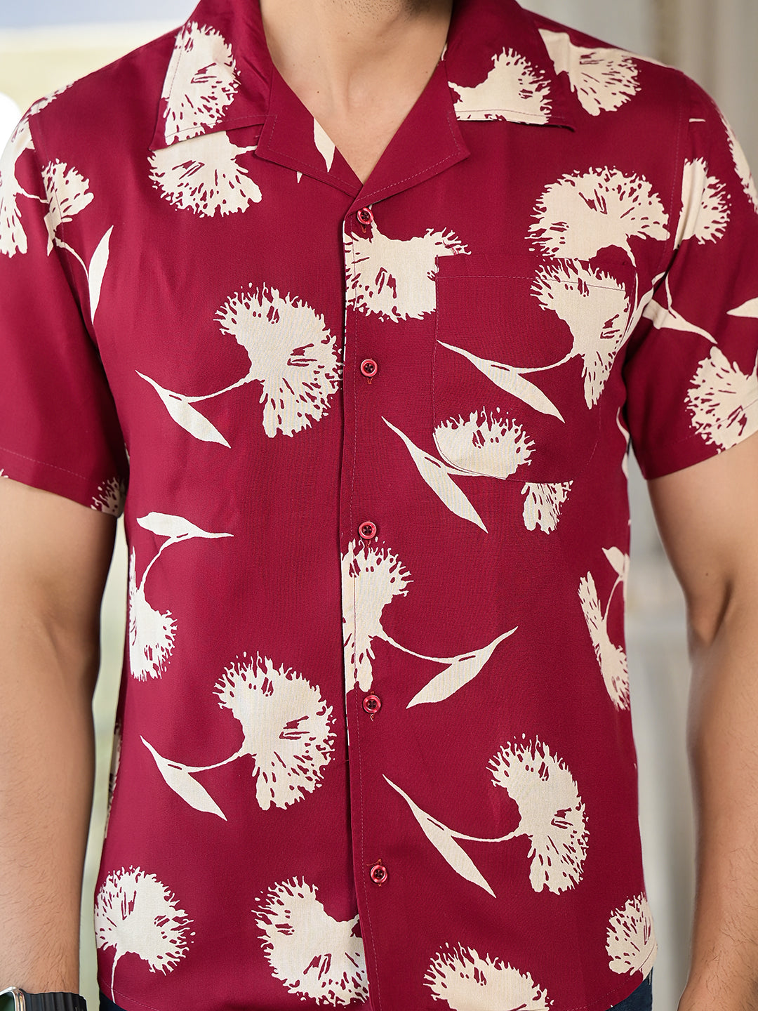 Maroon Floral Printed Shirt - Elganza