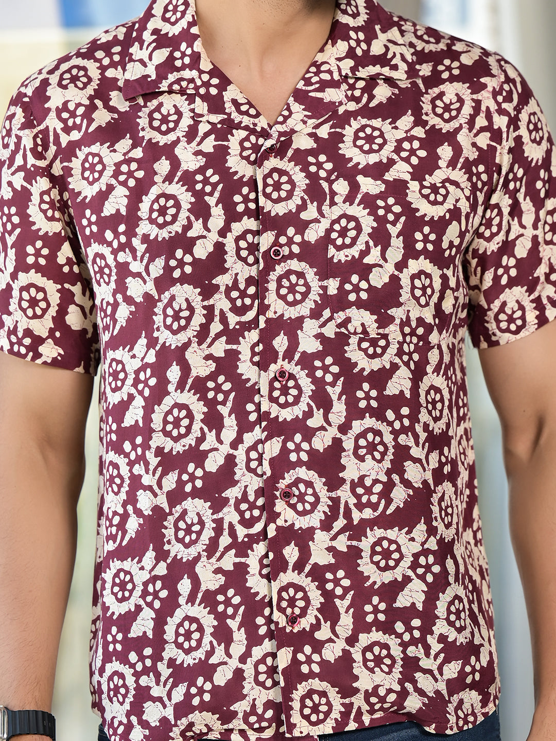 Maroon Batik printed Shirt - Elganza