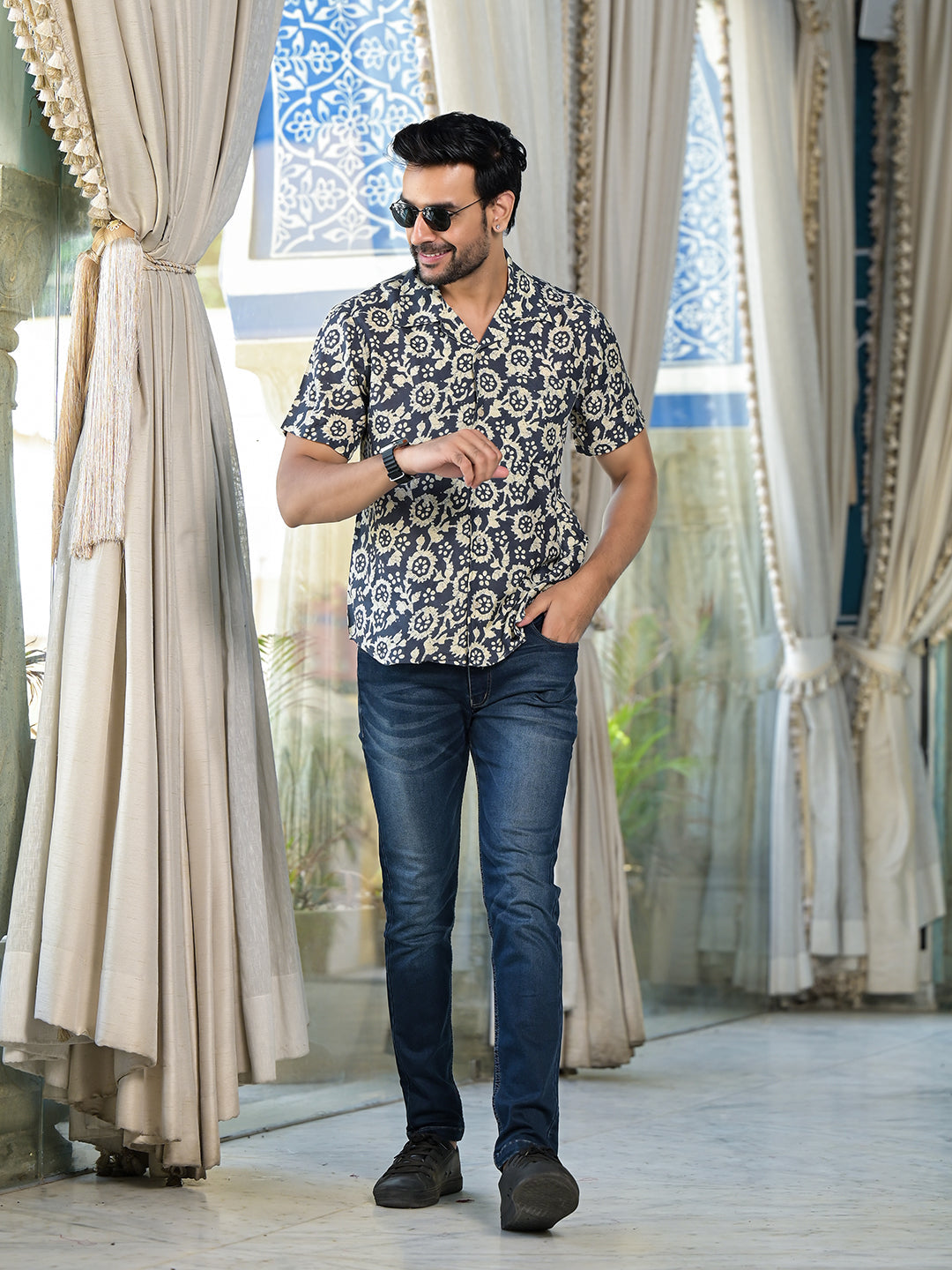 Indigo Batik printed Shirt - Elganza