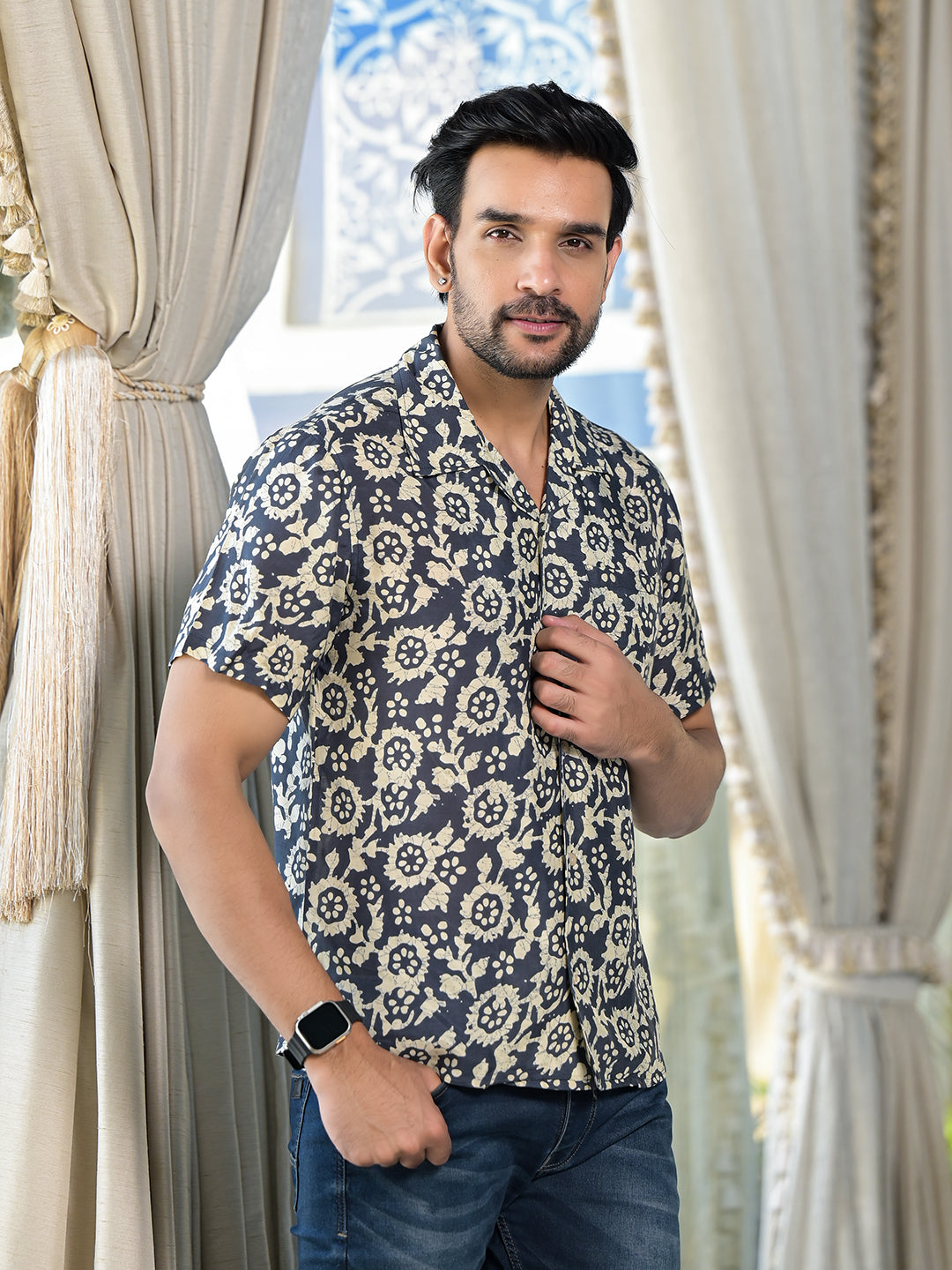 Indigo Batik printed Shirt - Elganza