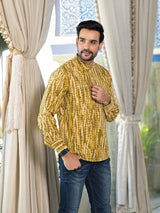 Mustard & Olive Shibori Print Kantha Shirt - Elganza