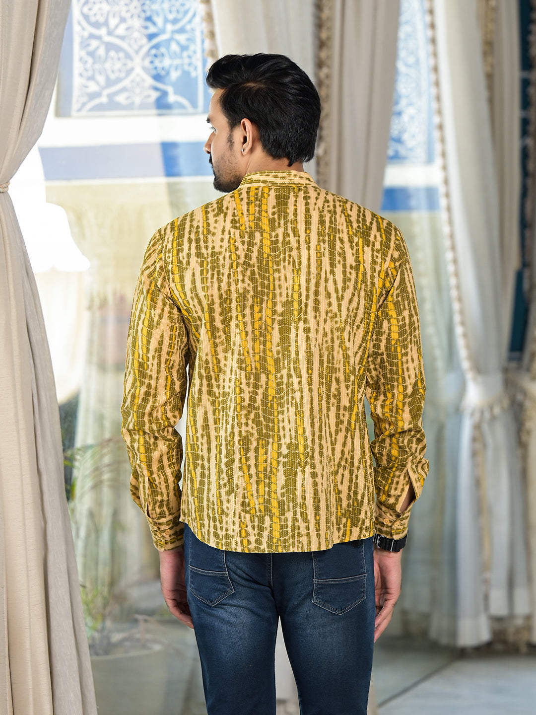 Mustard & Olive Shibori Print Kantha Shirt - Elganza