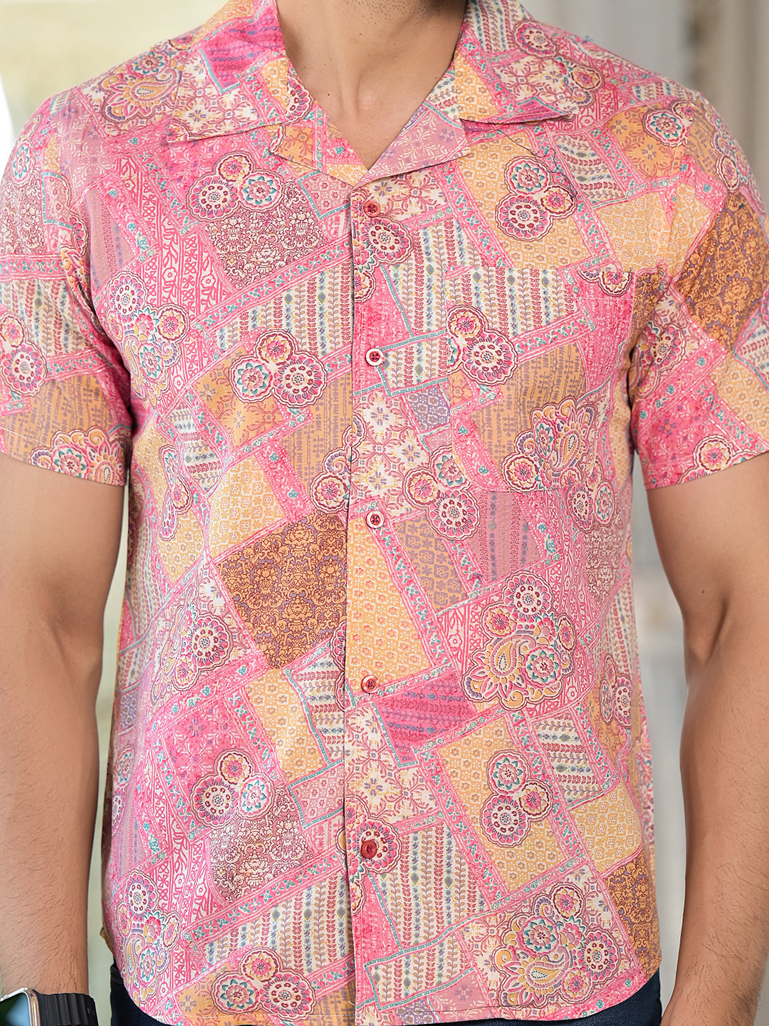 Pink patchwork printed Shirt - Elganza