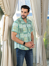 Blue patchwork printed Shirt - Elganza