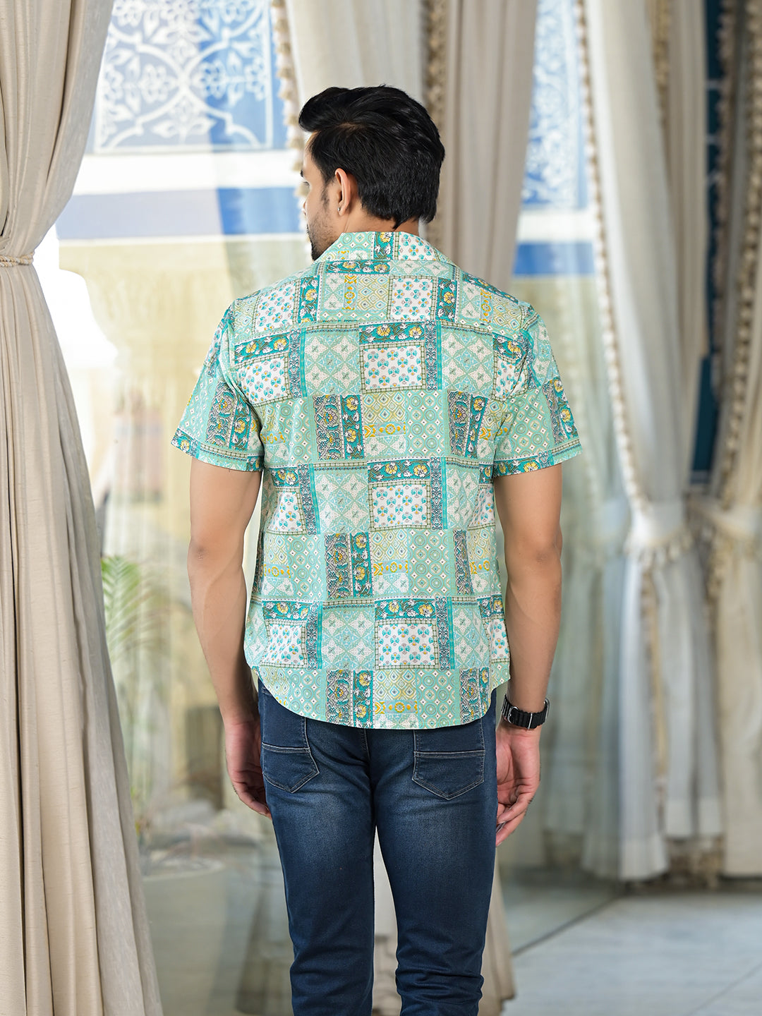 Blue patchwork printed Shirt - Elganza