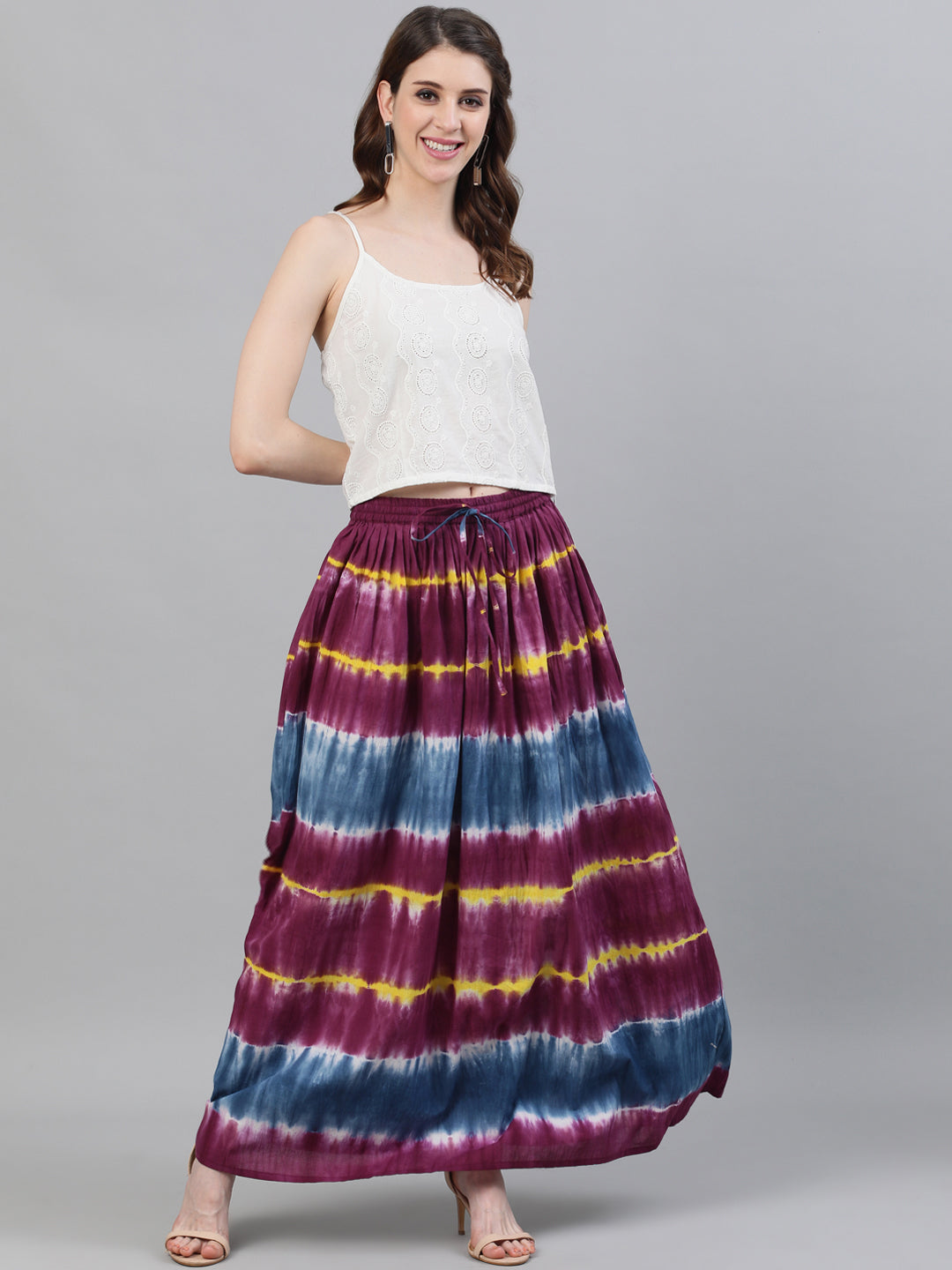 Purple Tie & Dye Flared Skirt - Elganza