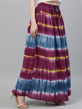 Purple Tie & Dye Flared Skirt - Elganza