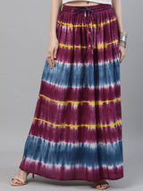 Purple Tie & Dye Flared Skirt - Elganza