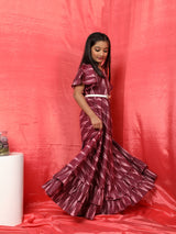 Burgundy Ikat Designed Flared Dress