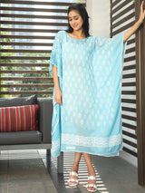 Blue Hand Block Print Kaftan Dress - Elganza