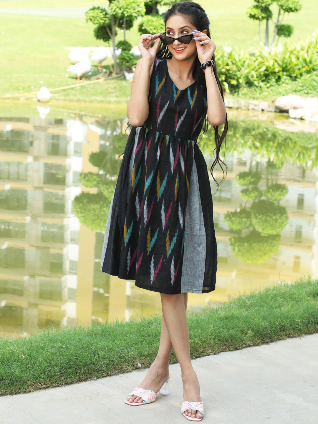 Black Ikat Skater Dress - Elganza