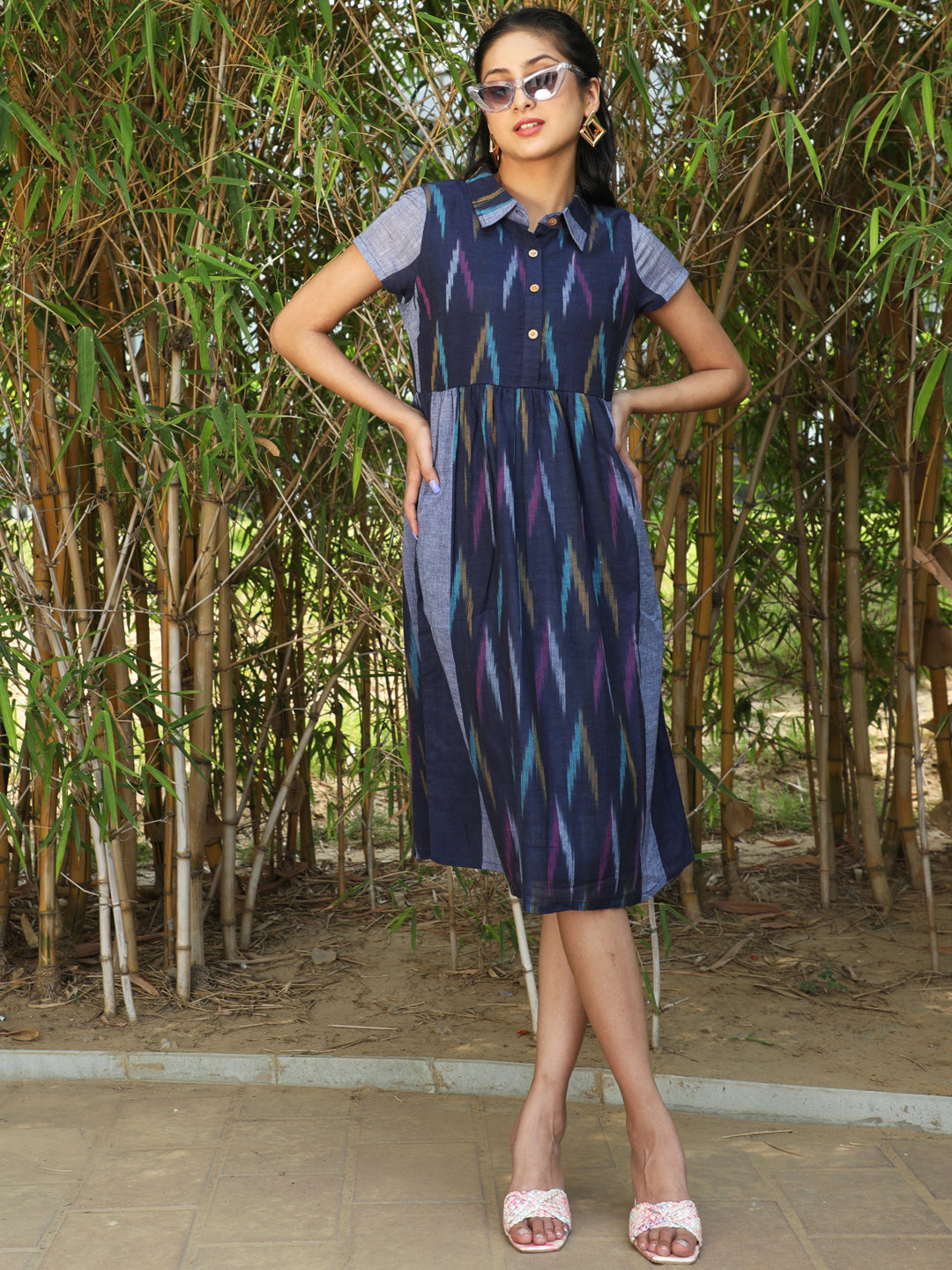 Blue Ikat Skater Dress - Elganza