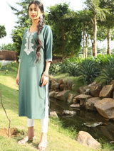 Blue Embroidered Straight Kurta - Elganza
