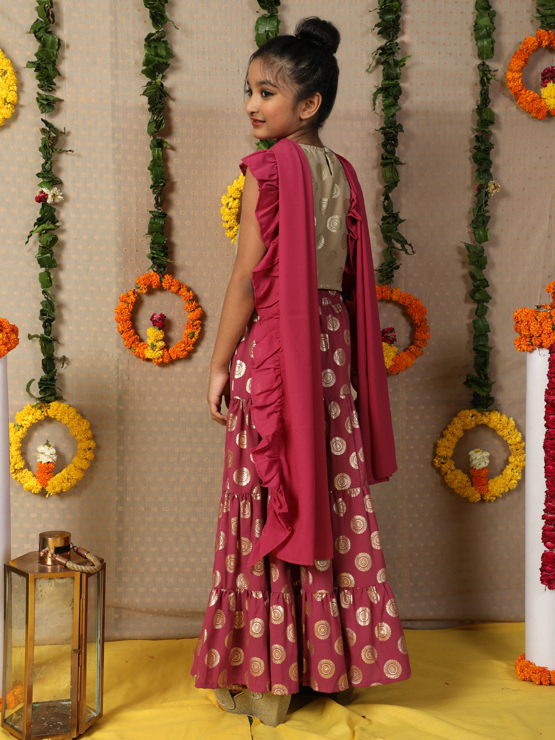 Purple Gold Foil Printed Lehenga Choli With Dupatta - Elganza