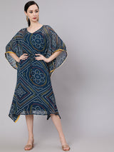 Blue Micro Print Kaftan Dress - Elganza