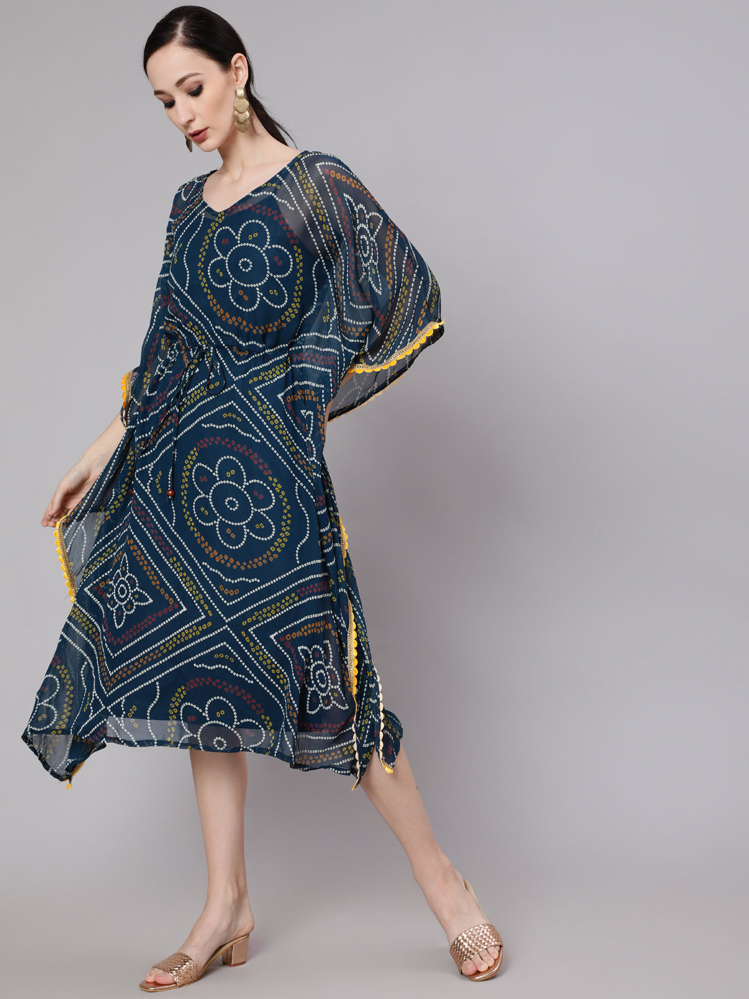 Blue Micro Print Kaftan Dress - Elganza