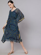 Blue Micro Print Kaftan Dress - Elganza