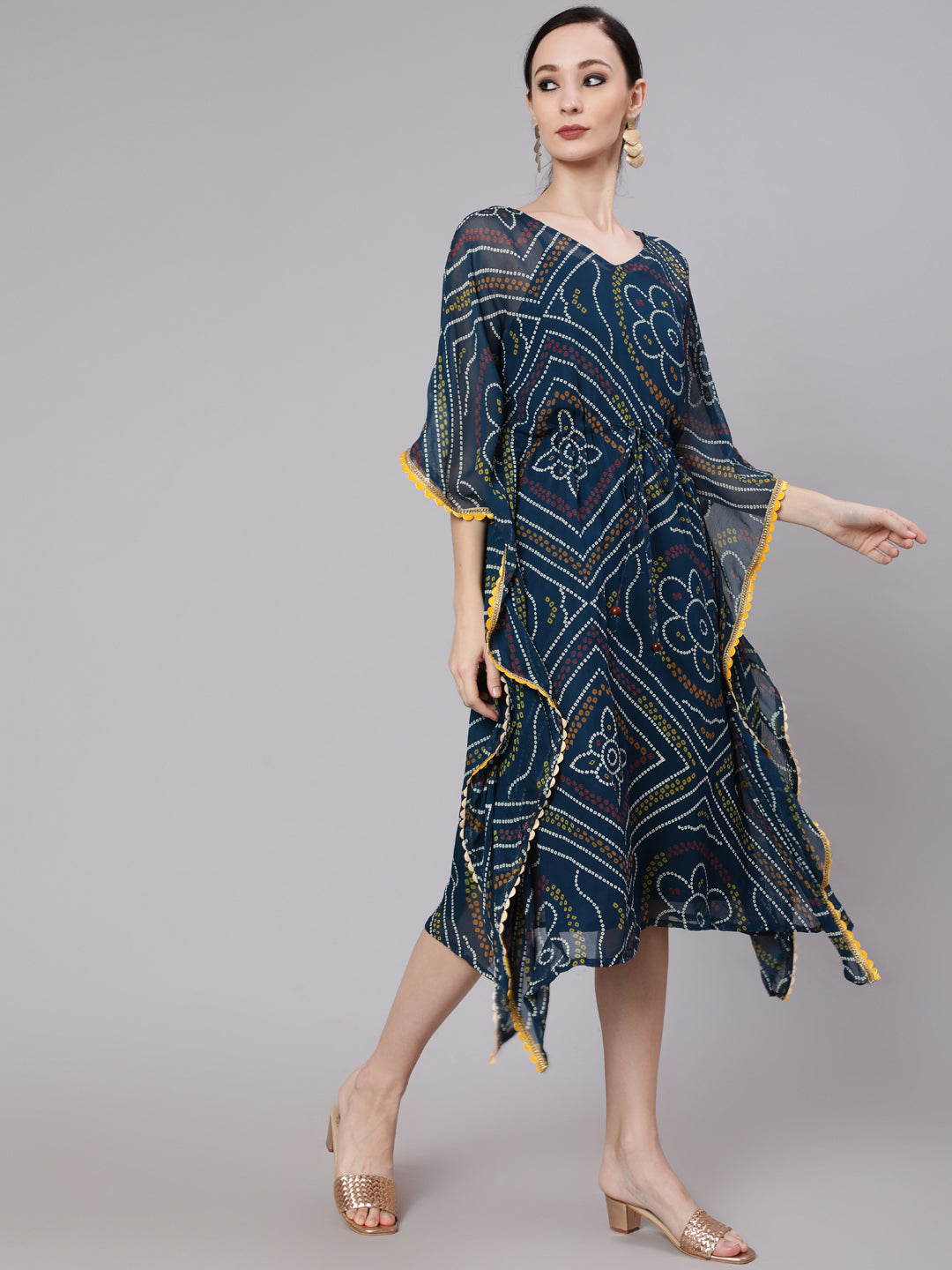 Blue Micro Print Kaftan Dress - Elganza
