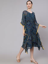 Blue Micro Print Kaftan Dress - Elganza