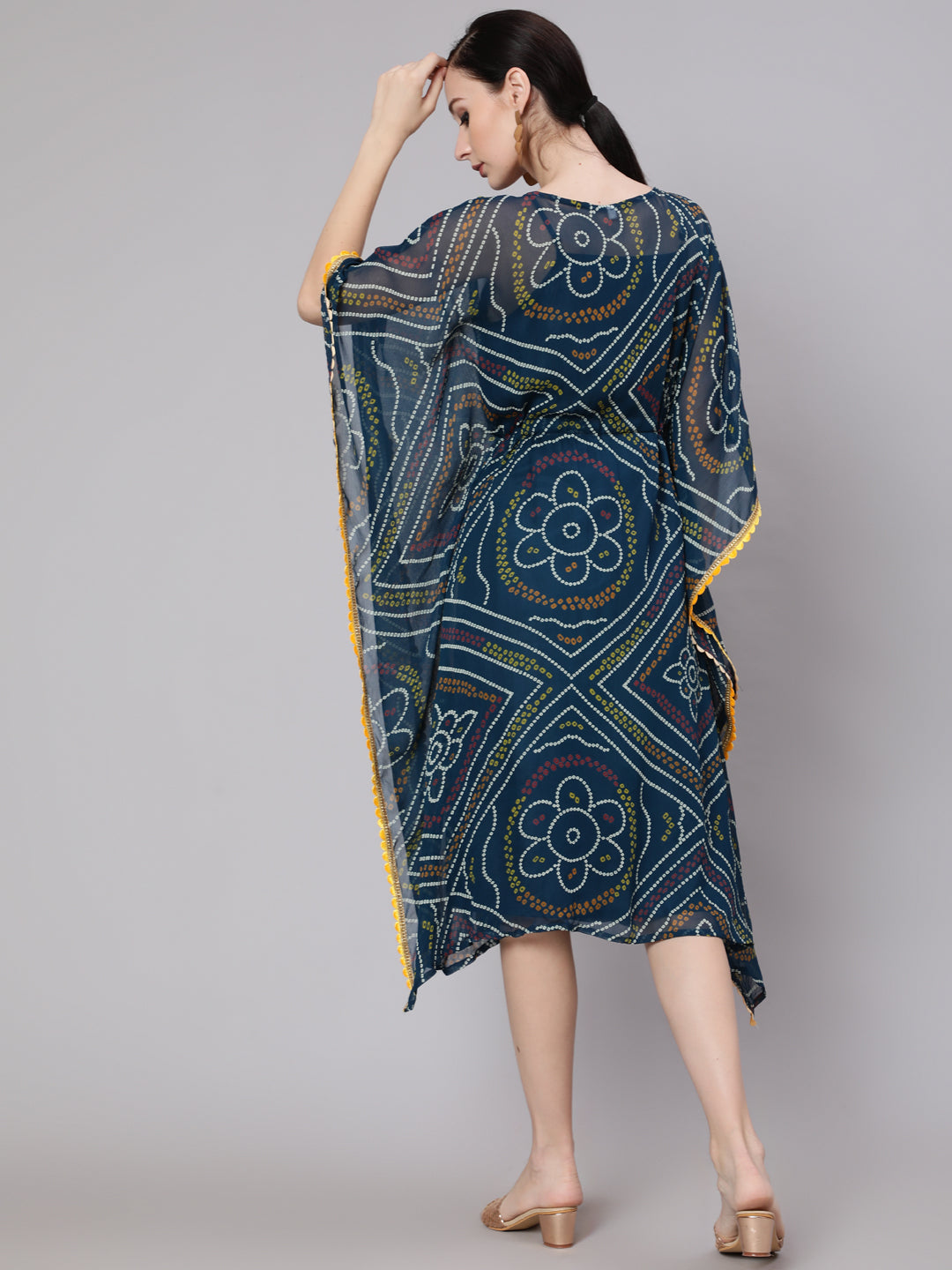 Blue Micro Print Kaftan Dress - Elganza