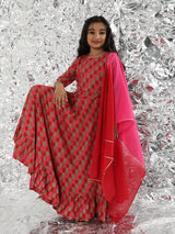 Red Printed Lehenga Choli With Dupatta