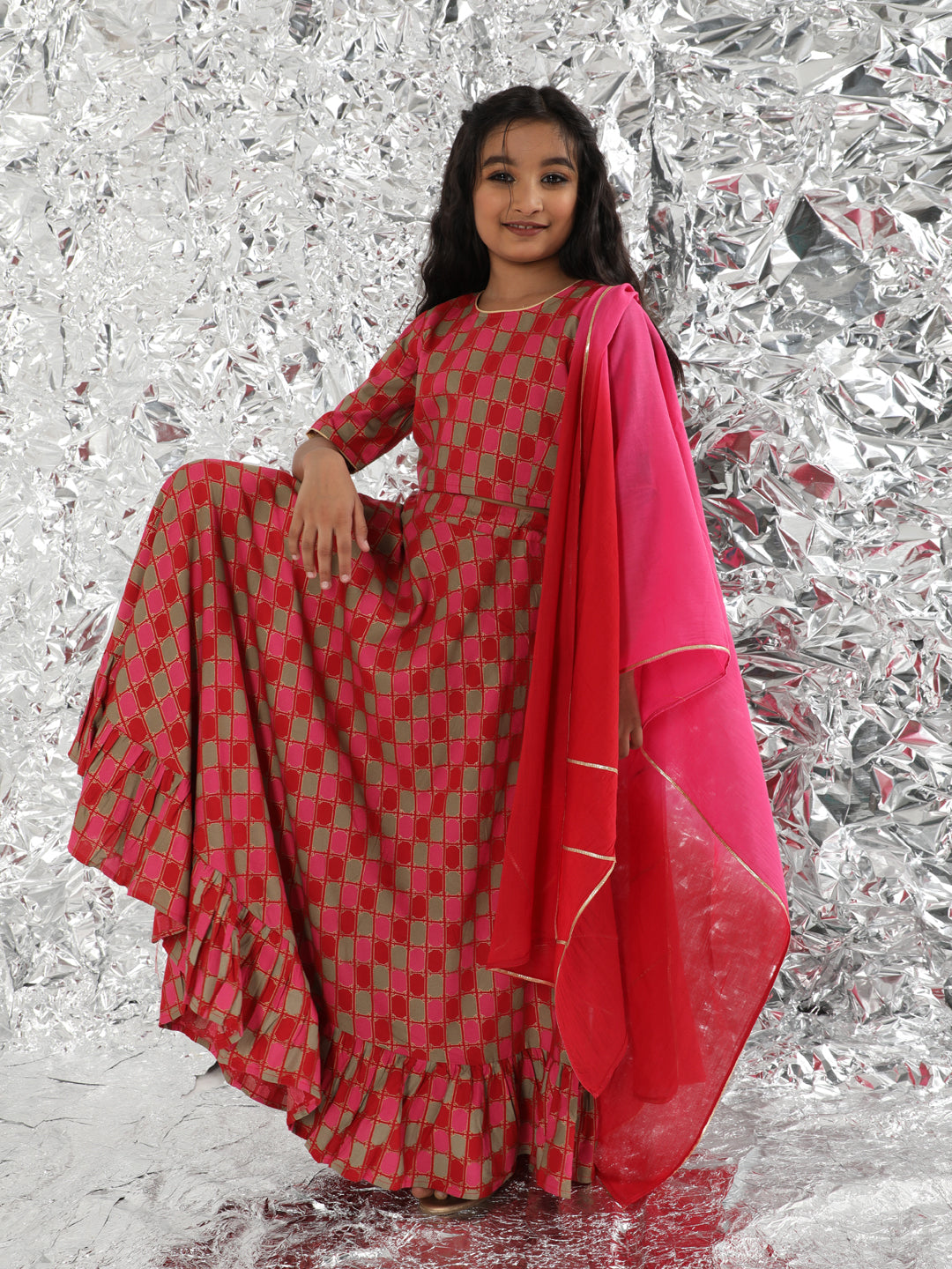Red Printed Lehenga Choli With Dupatta