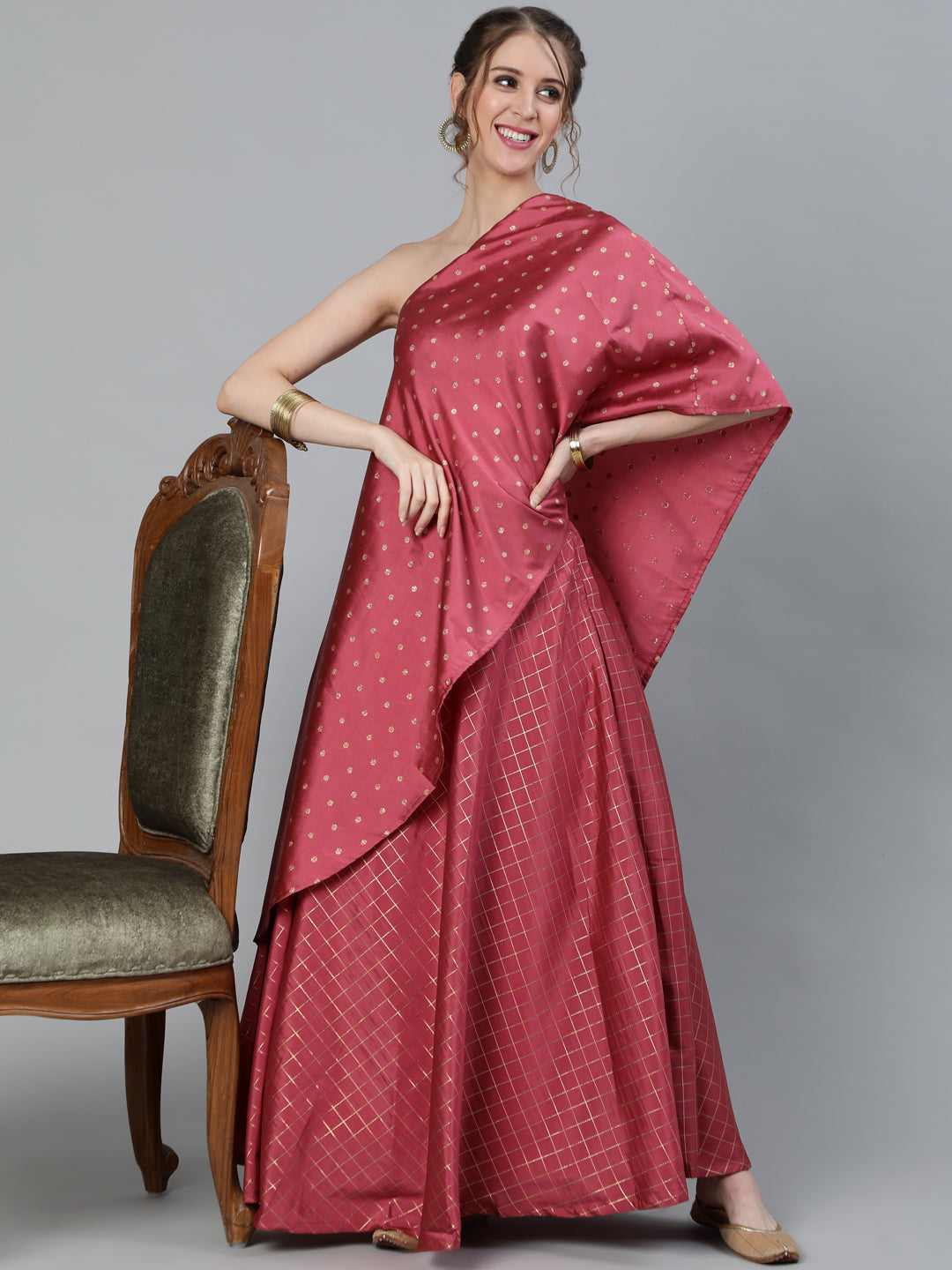 Pink One Shoulder Lehenga Choli - Elganza
