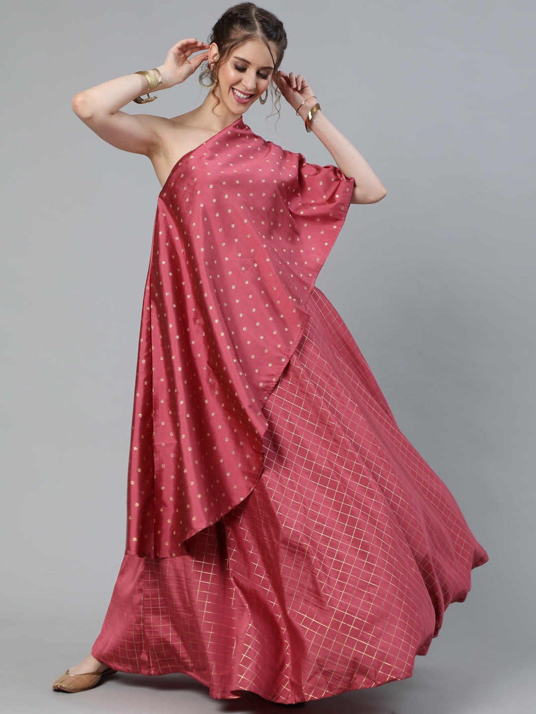 Pink One Shoulder Lehenga Choli - Elganza