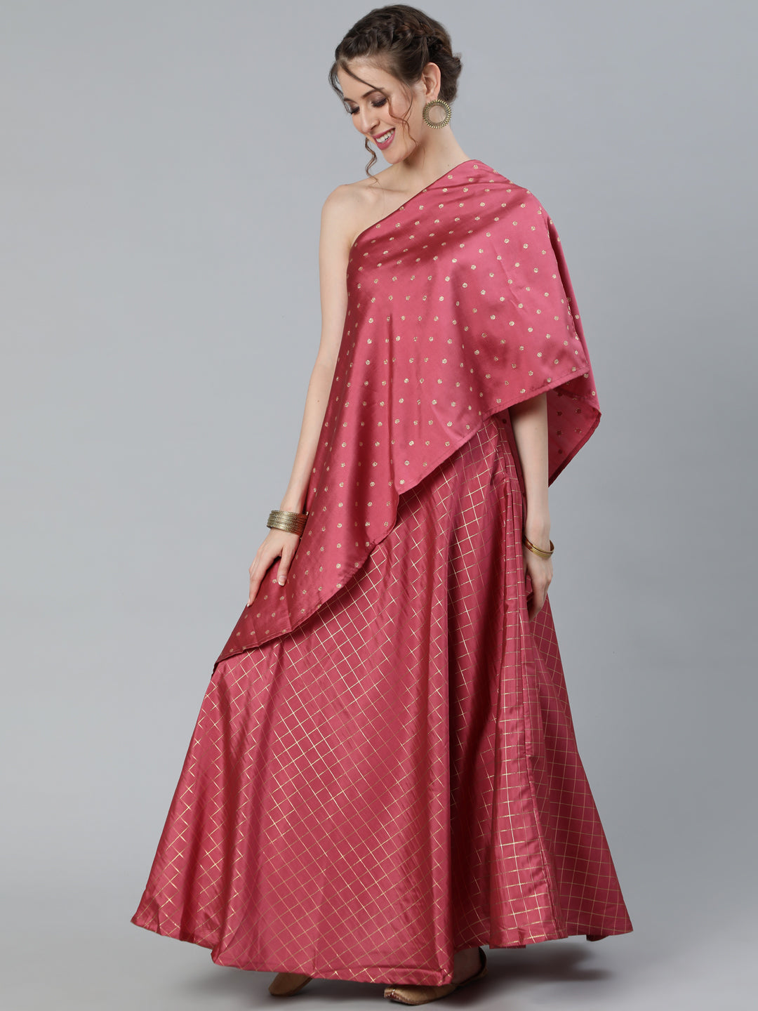 Pink One Shoulder Lehenga Choli - Elganza