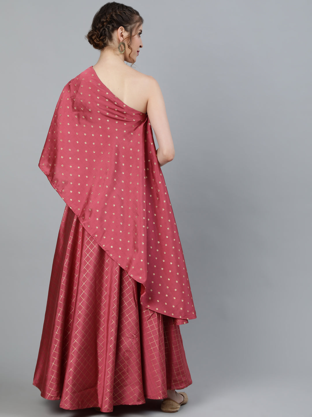 Pink One Shoulder Lehenga Choli - Elganza