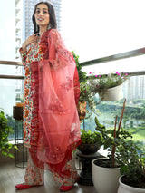 Beige Floral Print Straight Kurta Palazzo With Dupatta - Elganza