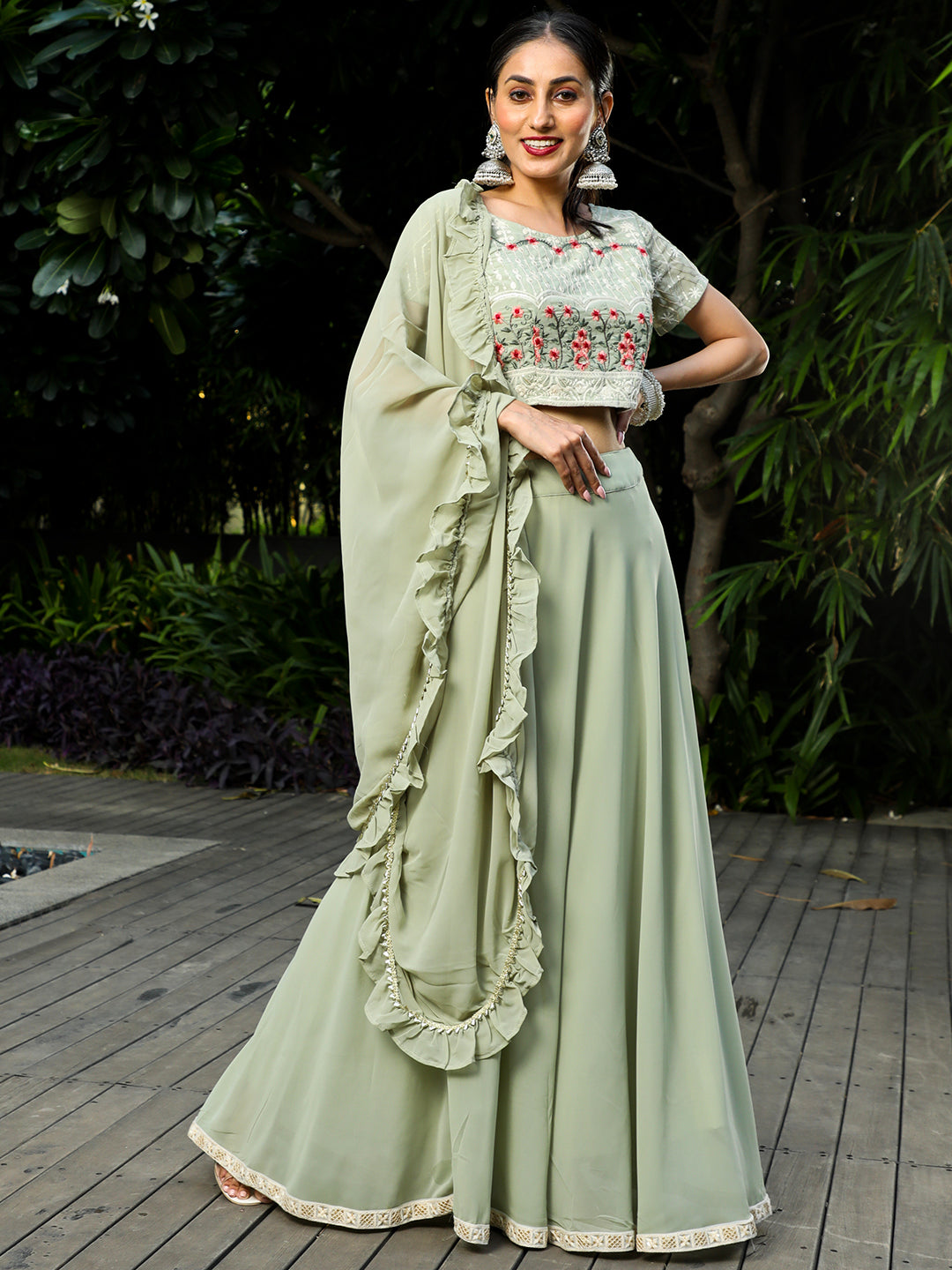 Pastel Green Embroidered Lehenga Choli With Dupatta