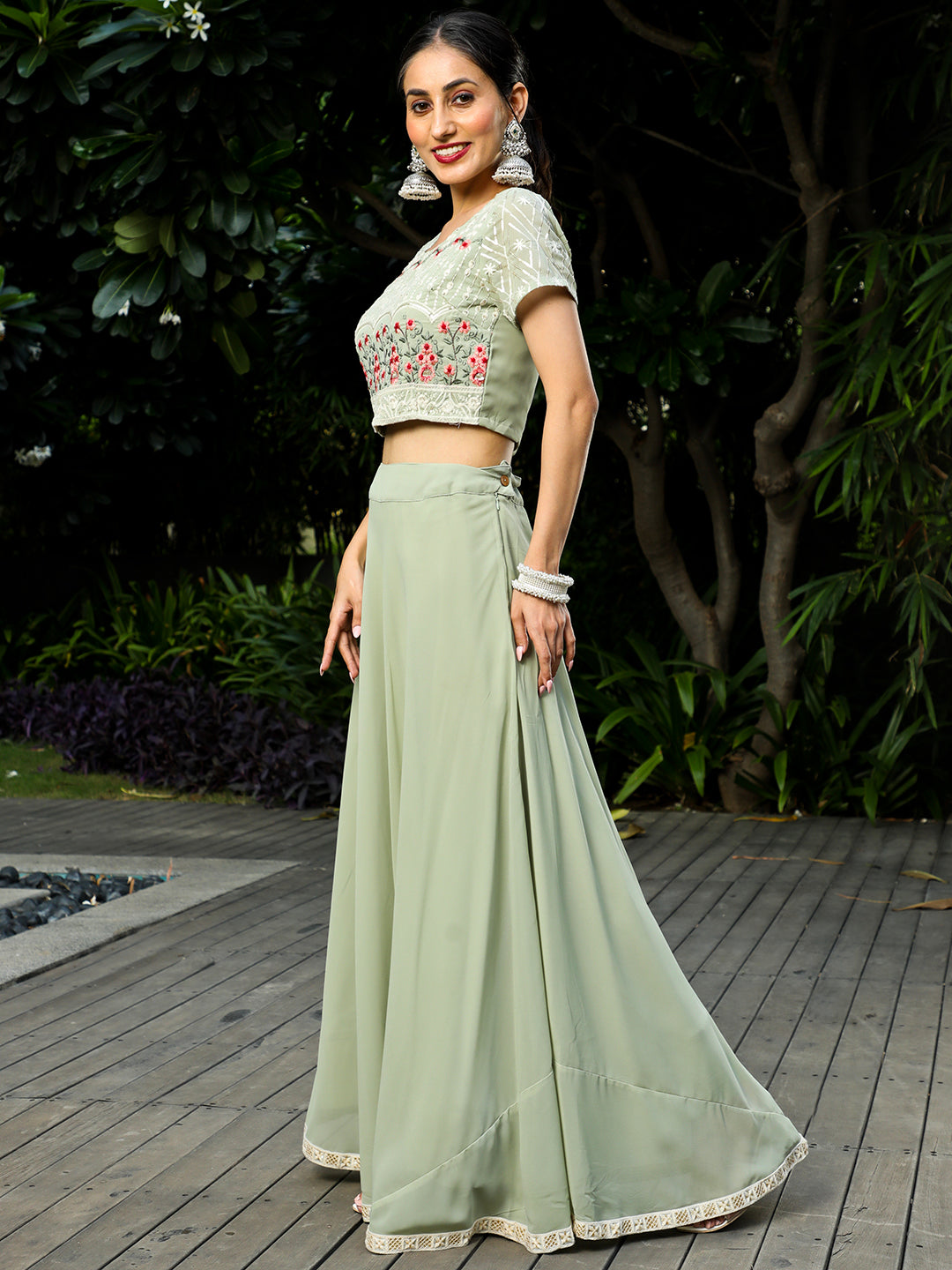 Pastel Green Embroidered Lehenga Choli With Dupatta